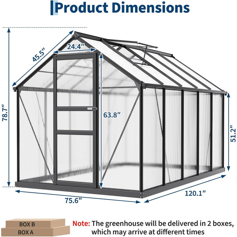 Durable Polycarbonate Greenhouse with Aluminum Frame, Adjustable Roof Vent & Lockable Door for Backyard Garden & Patio Use
