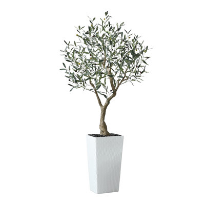 Adcock Artificial Olive Tree UV Resistant with Tall Planter, Faux Olive Tree for Outdoor Decor