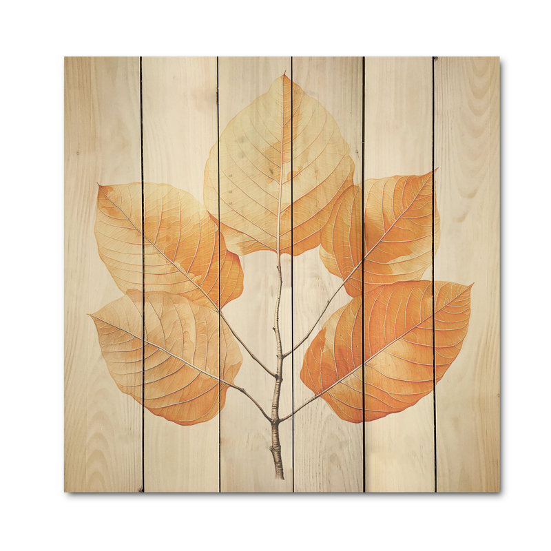 Feuillage orange translucide - feuilles, art mural sur bois de pin naturel, H 15 po x l 15 po
