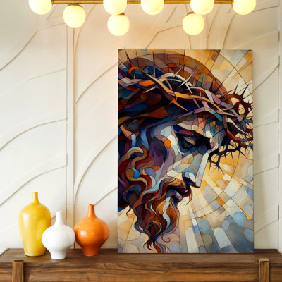 Abstrait, Portrait de Jésus, couronne d'épines, vitrail, reproduction d'art sur toile, abstrait, chrétien, moderne, décoratif, pour la maison, salon, bureau, couloir