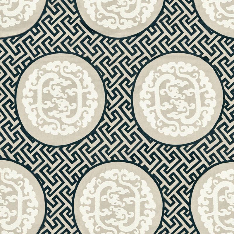 Tissu brodée de dragon Chinois Chic, Noir / brun clair