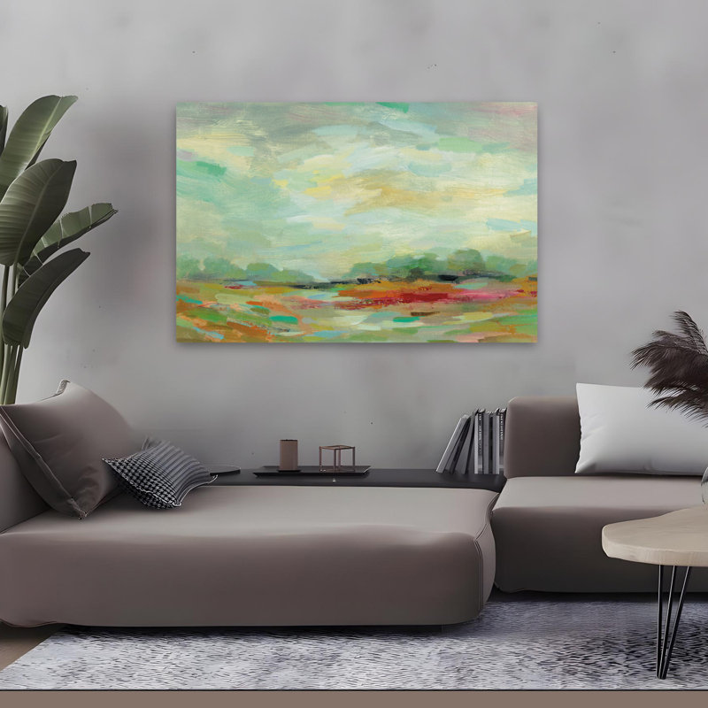 Sunrise Field - abstrait beige bleu brun, H 48 po x l 32 po