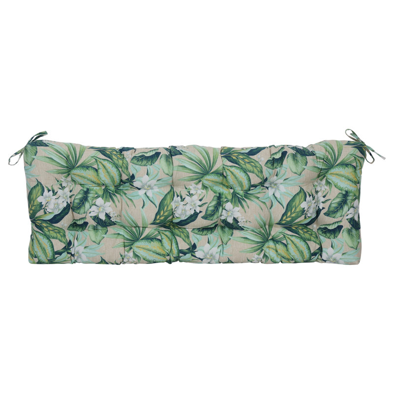 Tufted Outdoor Bench Cushion, 55" W x 19" D, Tan/Green/Blue/Tahiti Breeze Floral