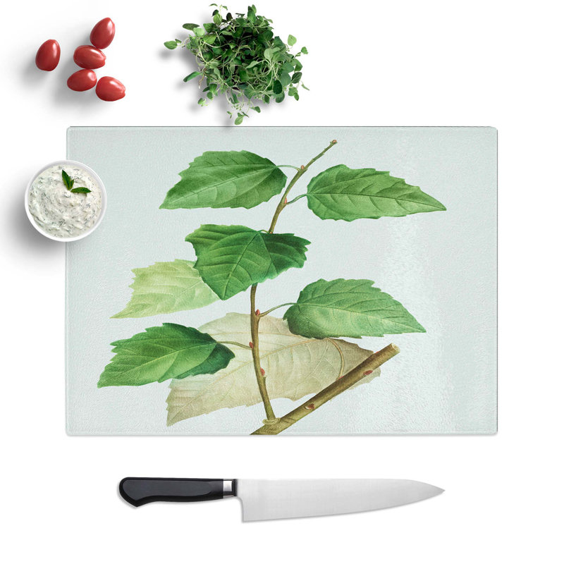 Tempered Glass White Poplar Tree Branch by Pierre-Joseph Redoute Cutting Board, 28.5 cm W x 20 cm L