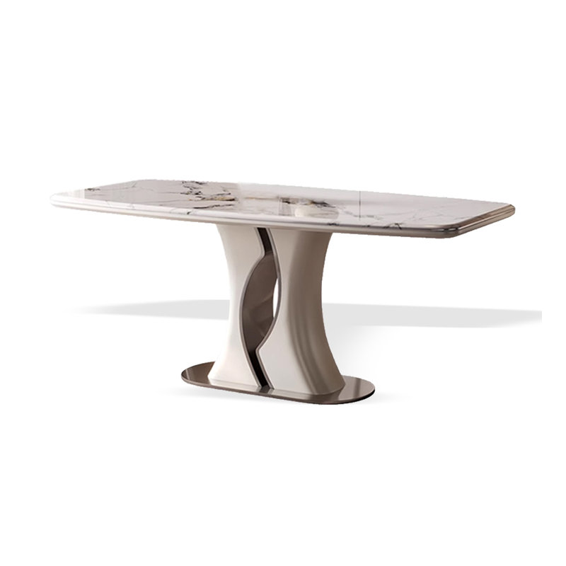 Modern Light Luxury Rectangular Shiny Sintered Stone Dining Table, 29.53"H x 55.12"L x 31.5"W
