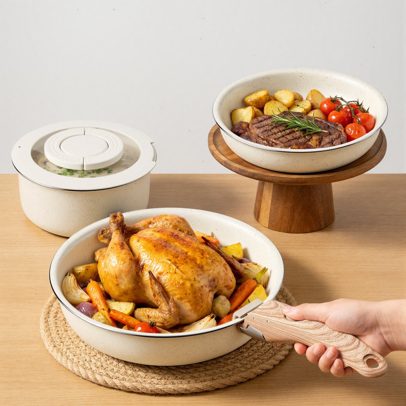 13 - Piece Non-Stick Aluminum Cookware Set, Beige