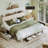 Upholstered Bed Frame with 3 Drawers, Bed with Storage Headboard and Charging Station-1248422149-1245003317