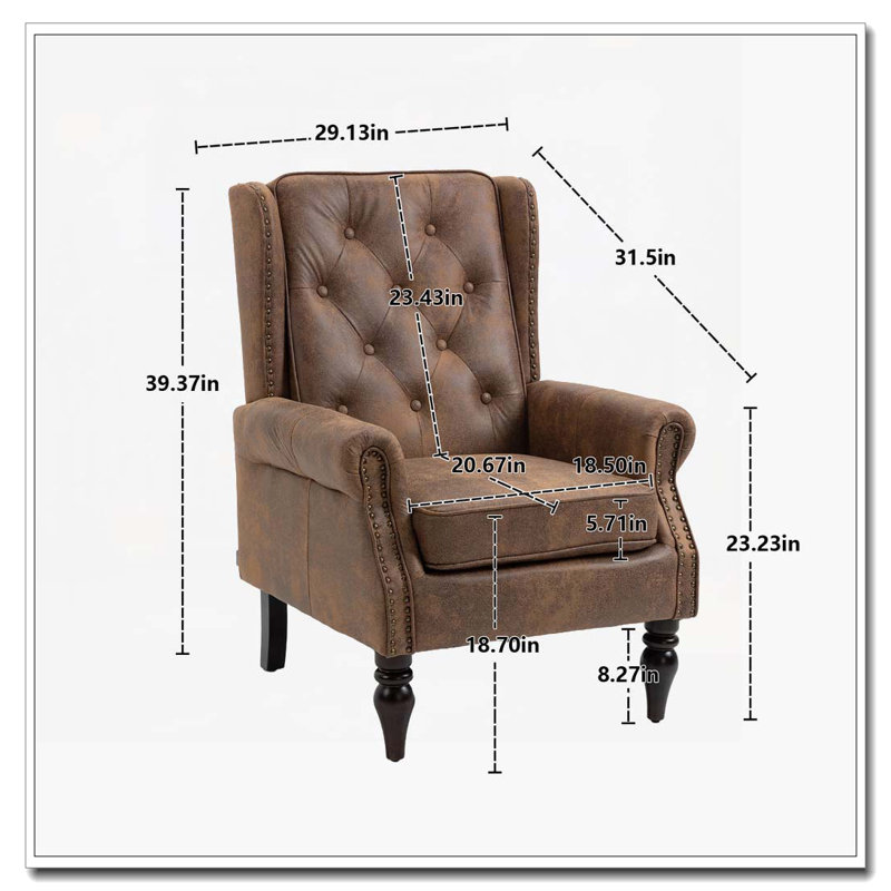 Fauteuil à structure en bois avec dossier capitonné, Café