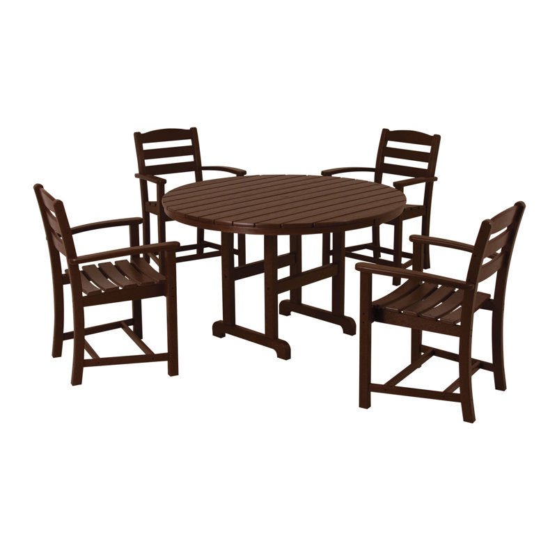 POLYWOOD La Casa Café 5-Piece Round Farmhouse Dining Set, Mahogany