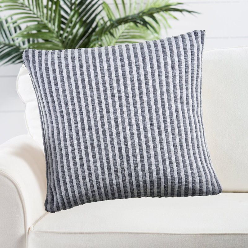 Blue and White Striped Cotton Square Throw Pillow