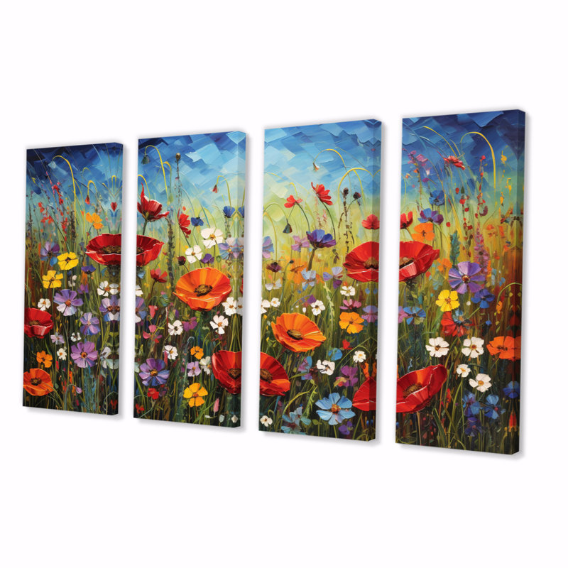 Fleurs abstraites et fleurs colorées avec motif floral - 4 panneaux muraux