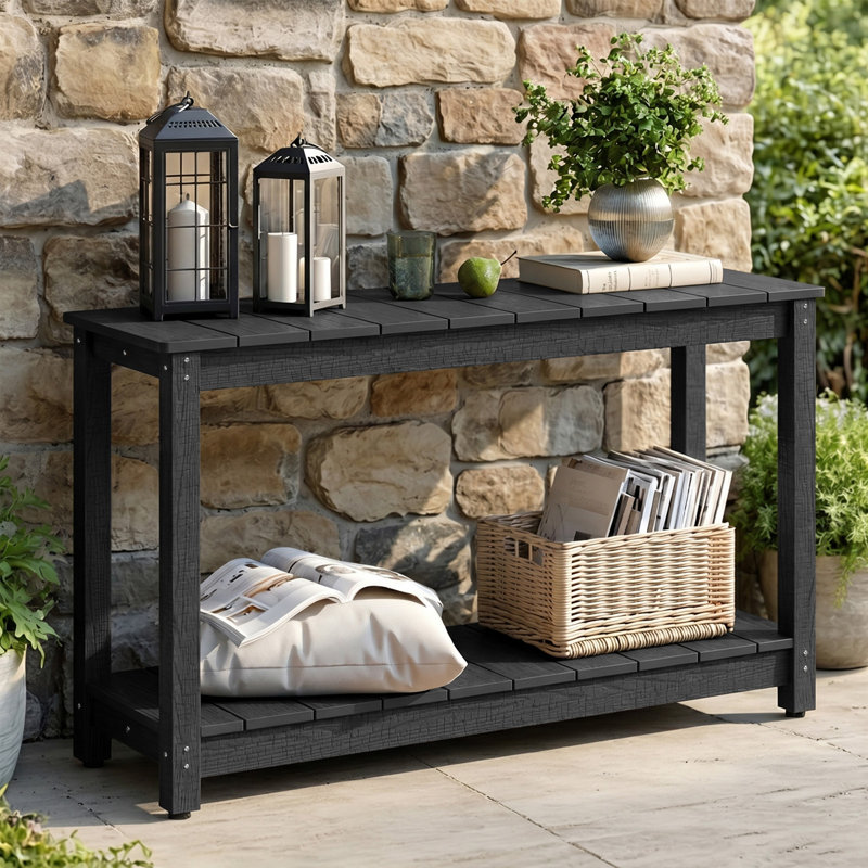 Rectangular Outdoor All-Weather Console Table,Black, Black