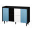 Buffet avec portes noires et bleues, 2 tiroirs et rangement ouvert pour la cuisine-1179420744