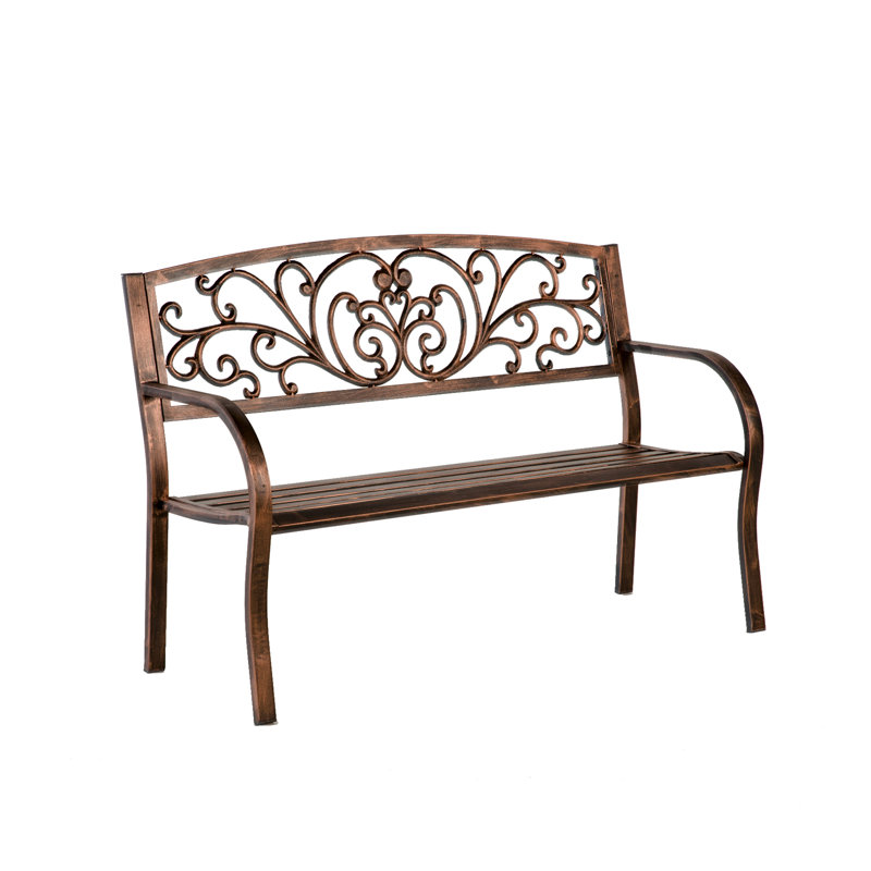 Blooming Bronze Metal Garden Bench with Scrollwork and Vines