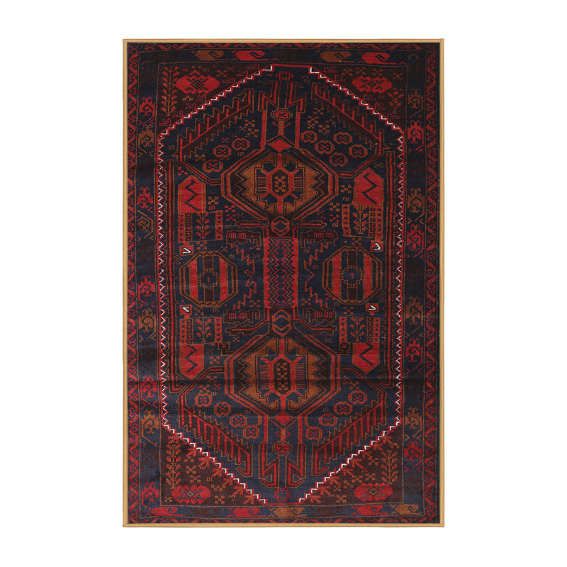Tapis traditionnel mehroon/noir/crème Campisano, Rectangle 5 pi x 8 pi