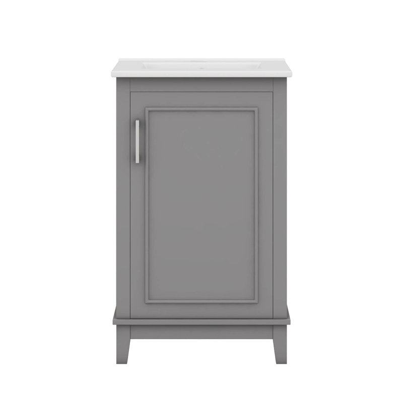 Meuble-lavabo de 20 po avec lavabo, meuble-lavabo en bois massif avec supports de porte et porte à fermeture en douceur, Gris