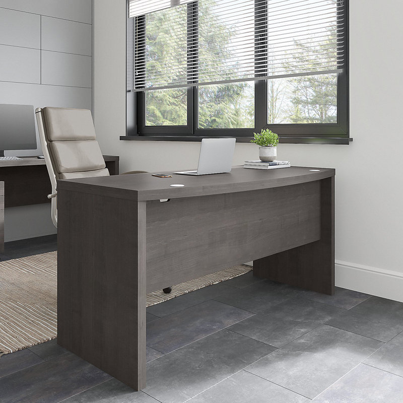 Echo Bow Front Desk, Charcoal Maple