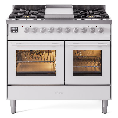Cuisinière à double combustible ILVE Professional Plus II Series 40 po avec 6 brûleurs scellés et plaque de cuisson (gaz naturel, porte vitrée)
