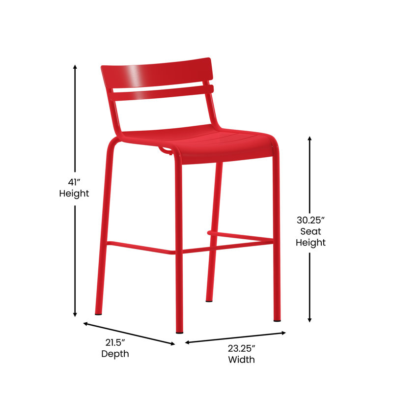 Sunbriar Commercial Grade Metal Indoor-Outdoor Bar Height Stool with 2 Slats, Red