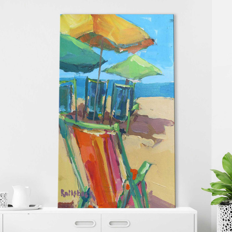 «Beach Days» par - Peinture, Toile tendue, H 60 po x l 36 po x P 1,5 po