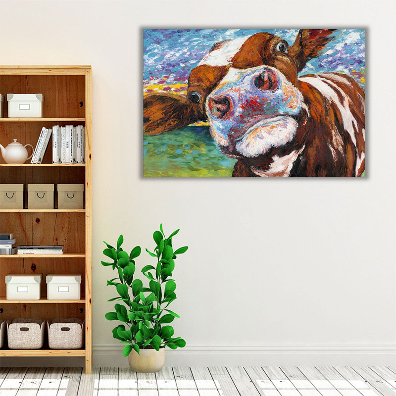Curious Cow I - reproduction d'art sur toile, H 20 po x l 30 po
