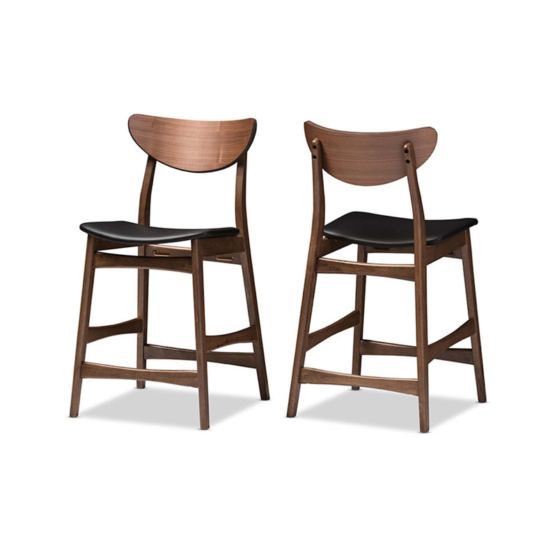 Goggin Dublin Black Faux Leather Upholstered Walnut Wood Finishing 24-Inches Counter Stool (Set Of 2), Black