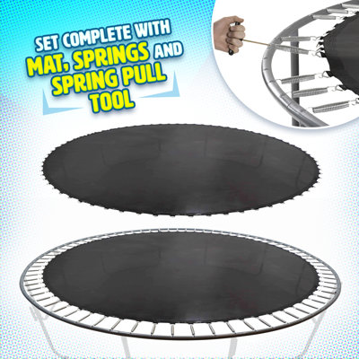 Machrus Upper Bounce Trampoline Replacement Mat Set with Mat, Springs, V-Rings & Spring Pull Tool