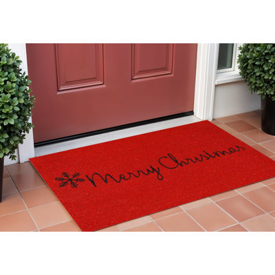 17" X 29" Red And Black Coir Merry Christmas Outdoor Door Mat