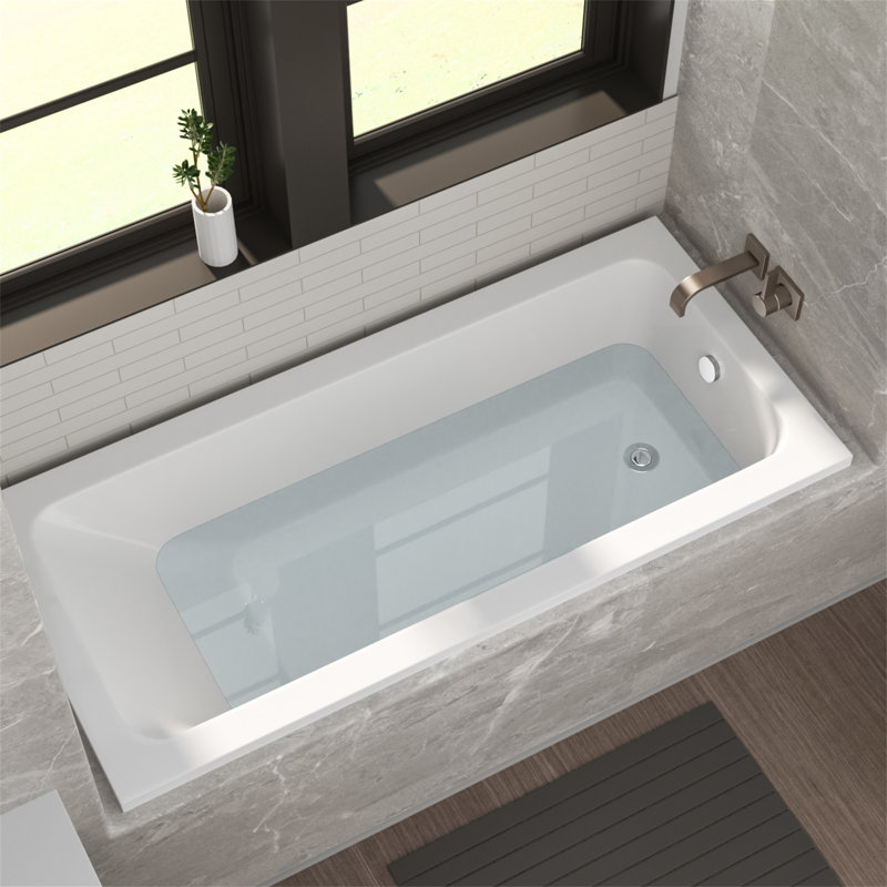 Baignoire de trempage encastrée en acrylique de 66 pouces - blanc brillant, conception intégrée, drain chromé à la main avec option d'installation gauche / droite