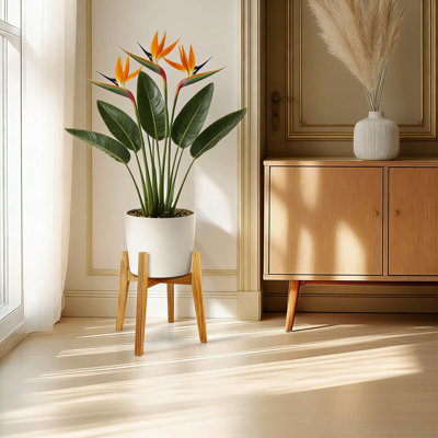 Support à plante en bois d'acacia pour l'intérieur et l'extérieur - Support de pot de style moderne Mid-Century pour grandes plantes jusqu'à 11 pouces, fabrication robuste et stable