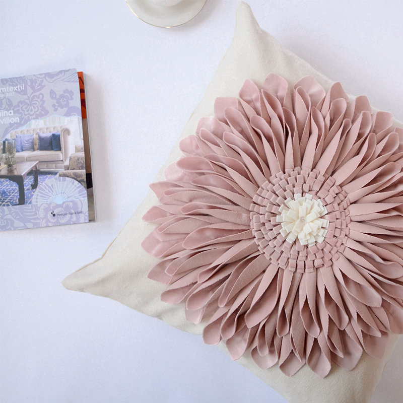  Housse de coussin décoratif à motif floral Appliqued, Rose / Beige