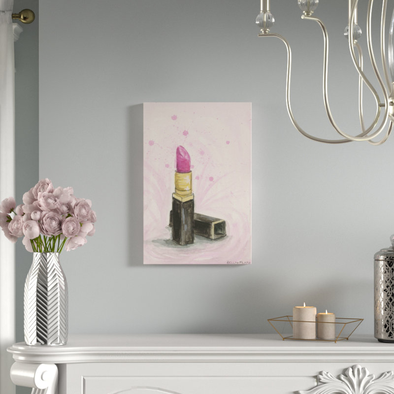 Date Night: Rouge à lèvres, reproduction d'art sur toile tendue, H 32 po x l 24 po x P 1 po, Papier avec cadre noir, Blanc