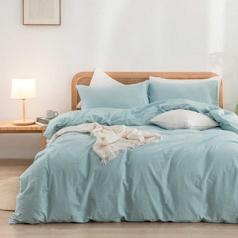 BESTOUCH Duvet Cover Set 100% Washed Cotton Linen Feel Lightweight, Queen Duvet Cover + 2 Standard Pillowcases, Hushed Green