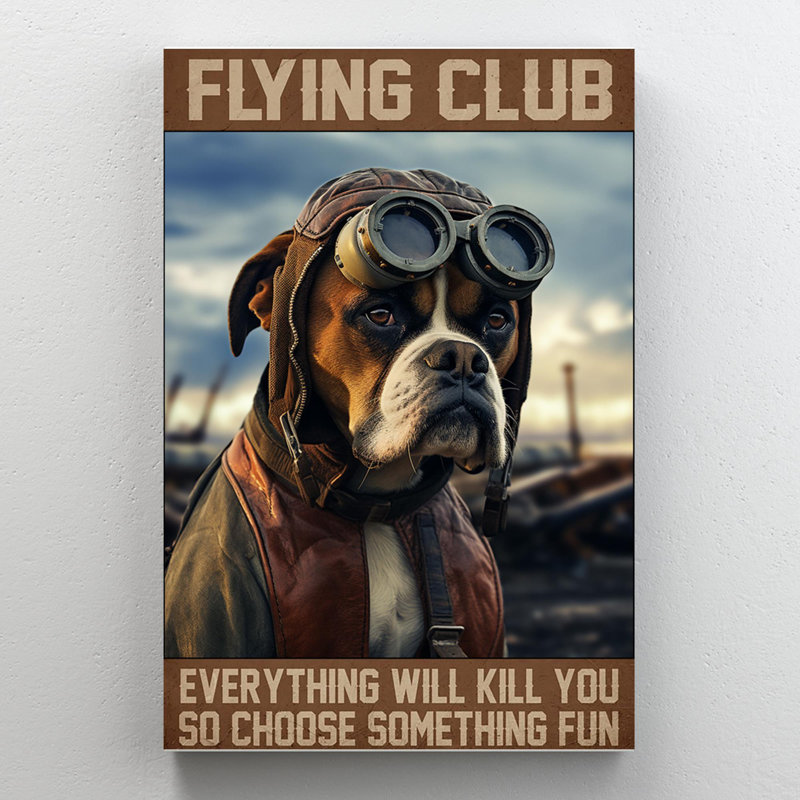 Boxer Dog Flying Club - 1 pièce, impression sur toile tendue, H 20 po x l 16 po x P 1,25 po