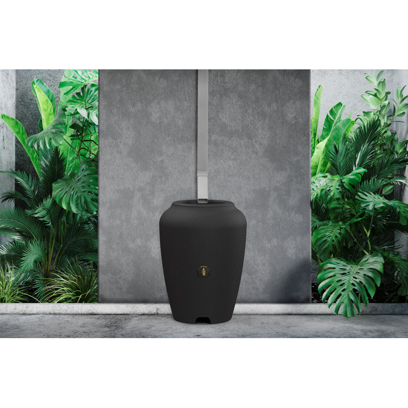 Wicker Texture 50 Gallon Rain Barrel for Water Storage, Black