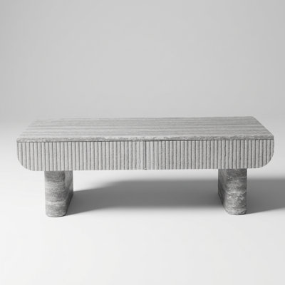 Mid-Century Modern Coffee Table with Fluted Drawer and Wood Texture Tabletop