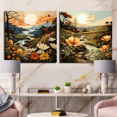 «Bold Botanical Mountain Landscape», 2 pièces
