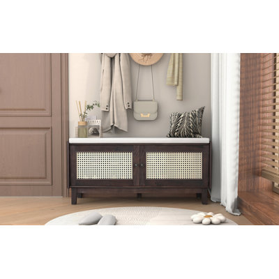 Banc d'entrée en rotin avec rangement Boho