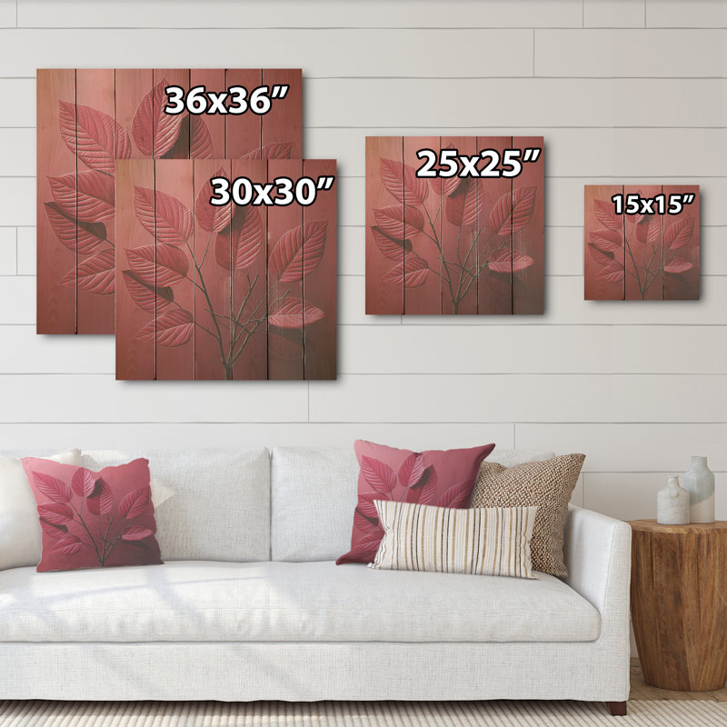 Cerisier feuillage - feuilles, art mural sur bois de pin naturel, H 15 po x l 15 po