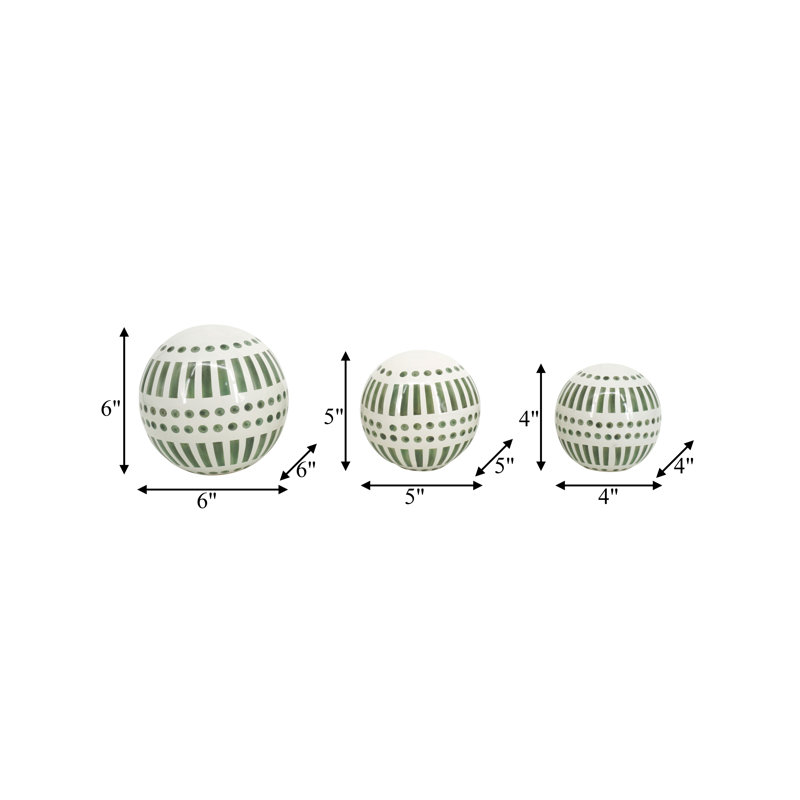 Neutral Modern Line Design Decorative Orb Set of 3, Green