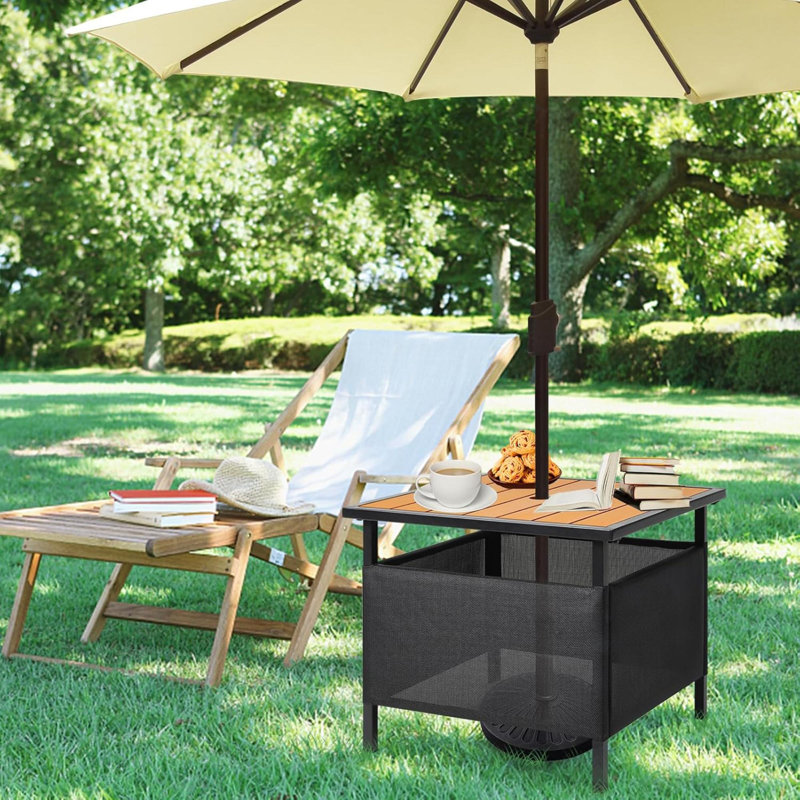 Adirondack Square Side Table With Umbrella Hole, Pool Composite Patio Table,HDPE End Tables For Backyard,Pool, Indoor Companion, Easy Maintenance & Weather Resistant