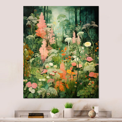 Enigma, fleurs de jardin roses et vertes 3 - tachisme, art mural en métal