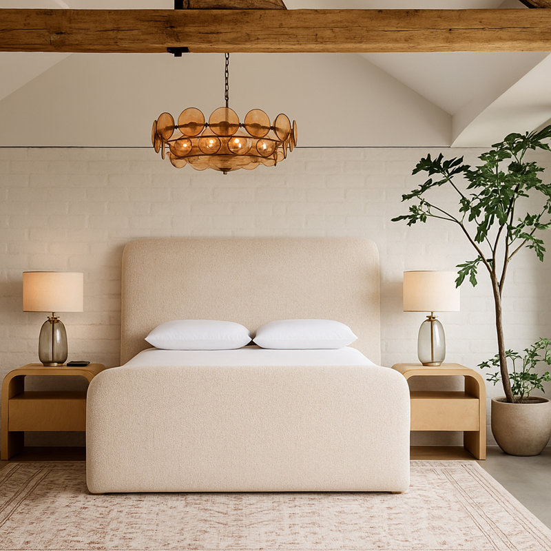 Lit tapissier en tissu texturé Fira Daliah, Beige Linen Textured Fabric, King