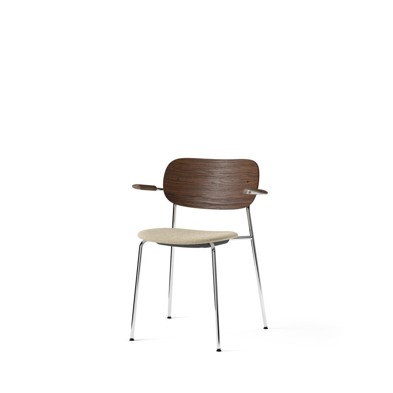 Co Upholstered Arm Chair, Bouclé 02 Acrylic, Dark Stained Oak, Chrome