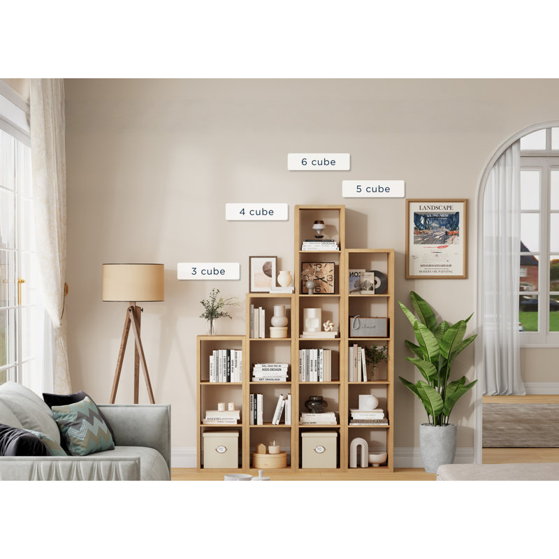 Modern Engineering Timber 4-Tier Open Storage Bookcases, Narrow Single-Column Shelving Unit, Freestanding Display Bookcase for Living Room Bedroom Home Office