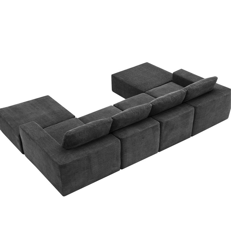 Canapé modulaire en U avec repose-pieds, 110 po x 72 po, chenille douce, sans assemblage, 6 sièges, pour salon et chambre à coucher