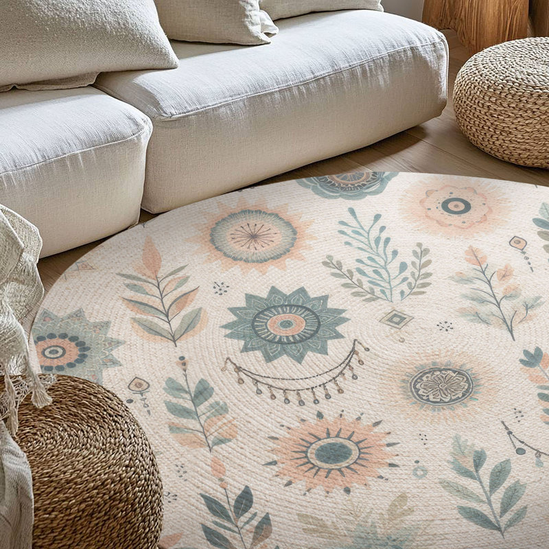 Tapis tressé Gentle Boho Whispers, Rond 5 pi