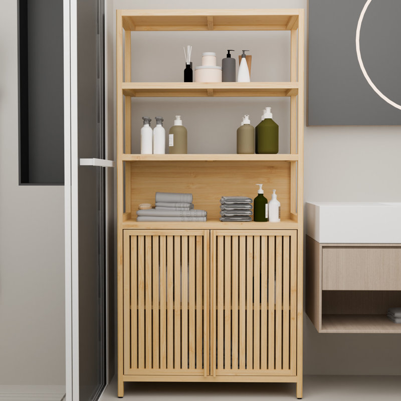 Étagère de rangement 64 pouces à double porte à double porte multi-scène avec 2 tablettes intérieures, tiroirs et loquet magnétique, plateau de table large naturel, couleur