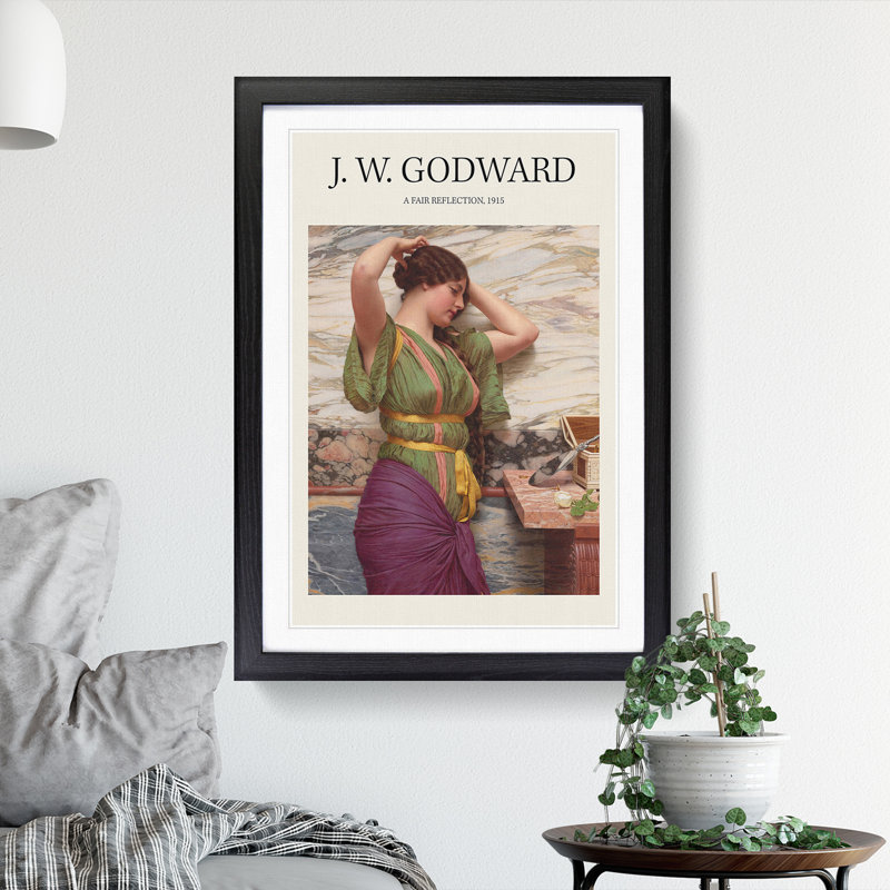 A Fair Reflection by John William Godward - Picture Frame Painting, 65cm H x 48cm W x 2cm D, Black Framed