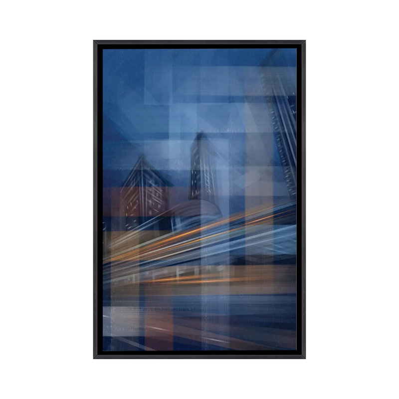 «Moving City Glass», reproduction d'art sur toile encadrée, 40 po x 26 po, Toile avec cadre, Noir patiné